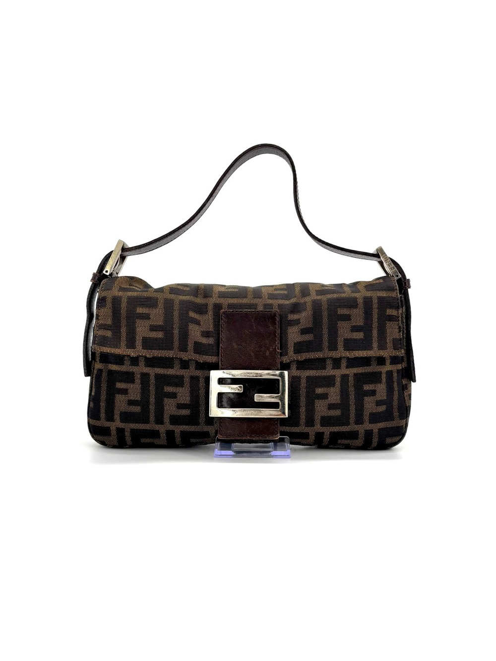 Fendi Retro Vintage Zucca FF Flap Baguette Shoulder Bag